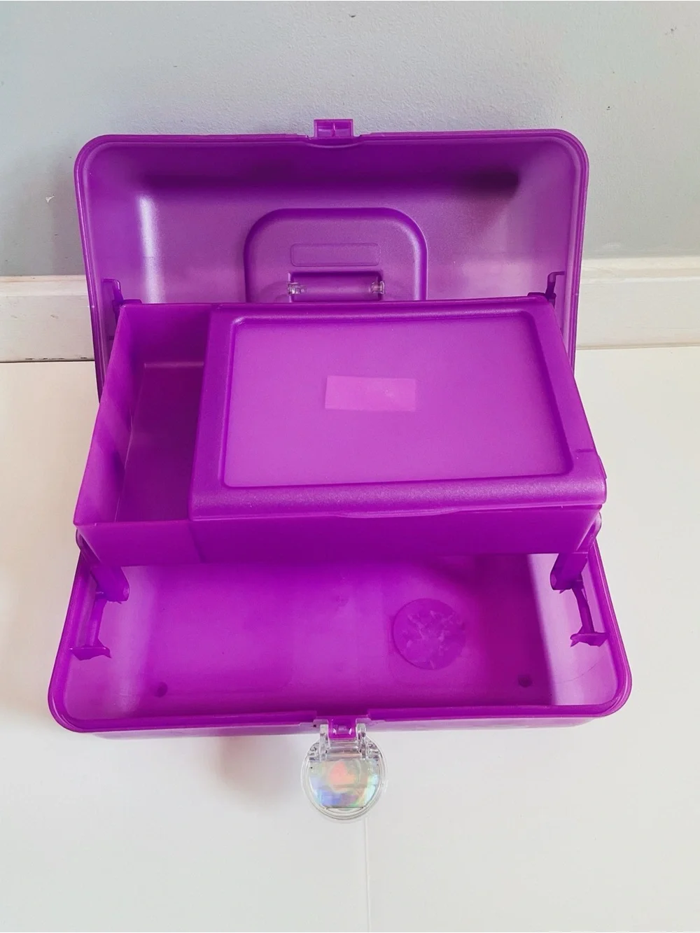 Vintage 90s Retro Caboodles Makeup Case Purple Shimmer Organizer Box Mirror USA